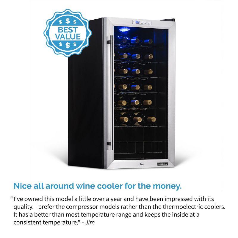 Newair 27 Bottle Wine Cooler in Stainless Steel with Removable Shelves and Safety Lock