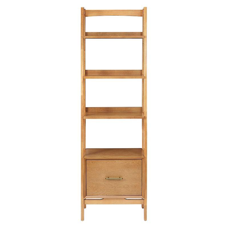 Mid-Century Modern Acorn Brown Wood Ladder Bookcase