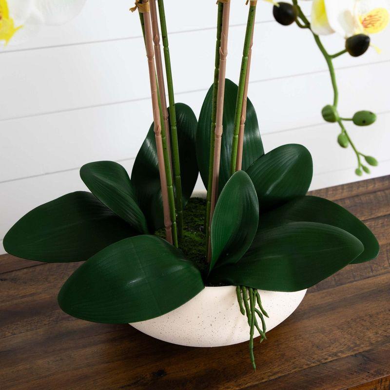 Nearly Natural 23-in Artificial Phalaenopsis Orchid Arrangement in White Ceramic Planter (Real Touch)