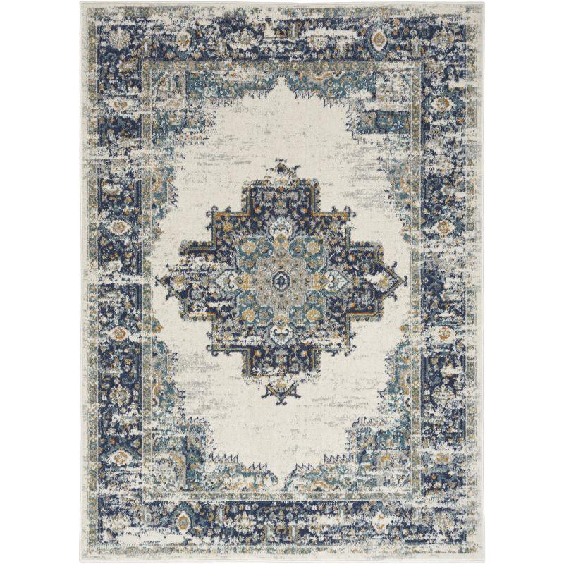 Ivory Grey Blue Floral 8' x 10' Synthetic Area Rug