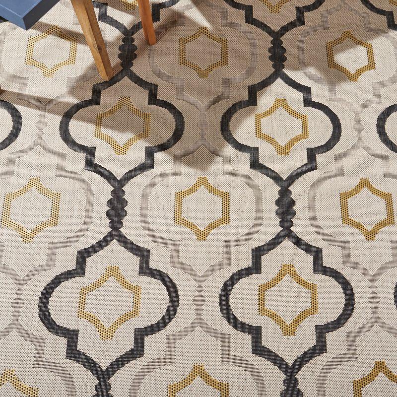 Courtyard Brookstone CY7938 UV & Stain Resistant Non-Shedding Power Loomed Indoor/Outdoor Accent Rug - Beige/Black - 2'7"x5' - Safavieh