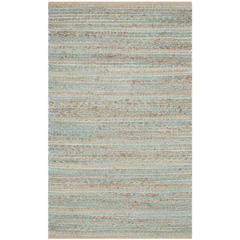Winthrop Hand Woven Jute/Cotton Striped Rug in Aqua