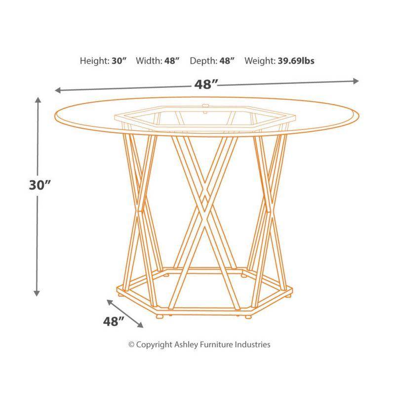 Signature Design by Ashley Madanere Round Dining Room Table Chrome: 4-Seat Glass Top, Pedestal Base, 47" Width