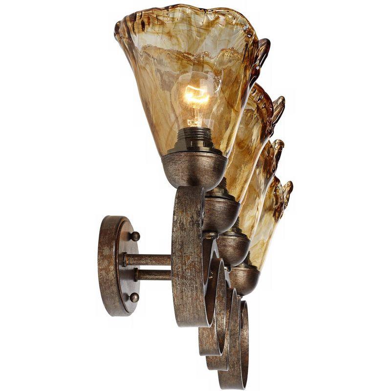 Franklin Iron Works Amber Scroll Rustic Wall Light Golden Bronze 29 1/2" Art Glass Fixture for Bedroom Bathroom Vanity Reading Living Room Hallway