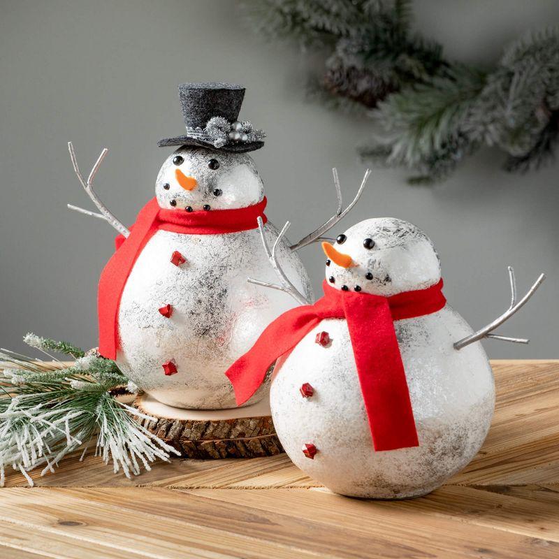 9.5"H and 11.25"H Sullivans Shiny Round Snowman Figure - Set of 2, Christmas Decor, Multicolored