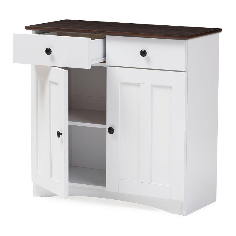 Lauren TwoTone and Buffet Kitchen Cabinet with Two Doors and Two Drawers White/Dark Brown - Baxton Studio: Engineered Wood, Modern Style