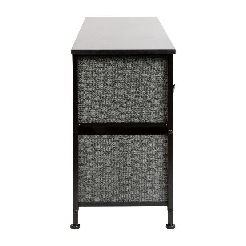 Flash Furniture 5 Drawer Wood Top Black Cast Iron Frame Vertical Storage Dresser with Dark Gray Easy Pull Fabric Drawers