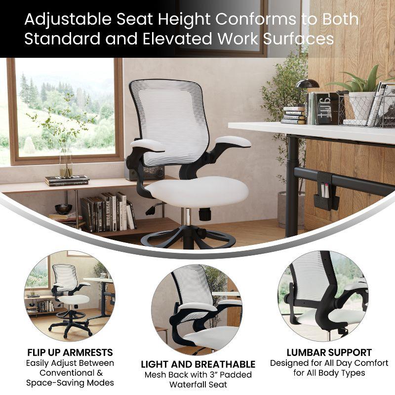 Mid-Back Mesh Ergonomic Drafting Chair with Foot Ring and Flip-Up Arms