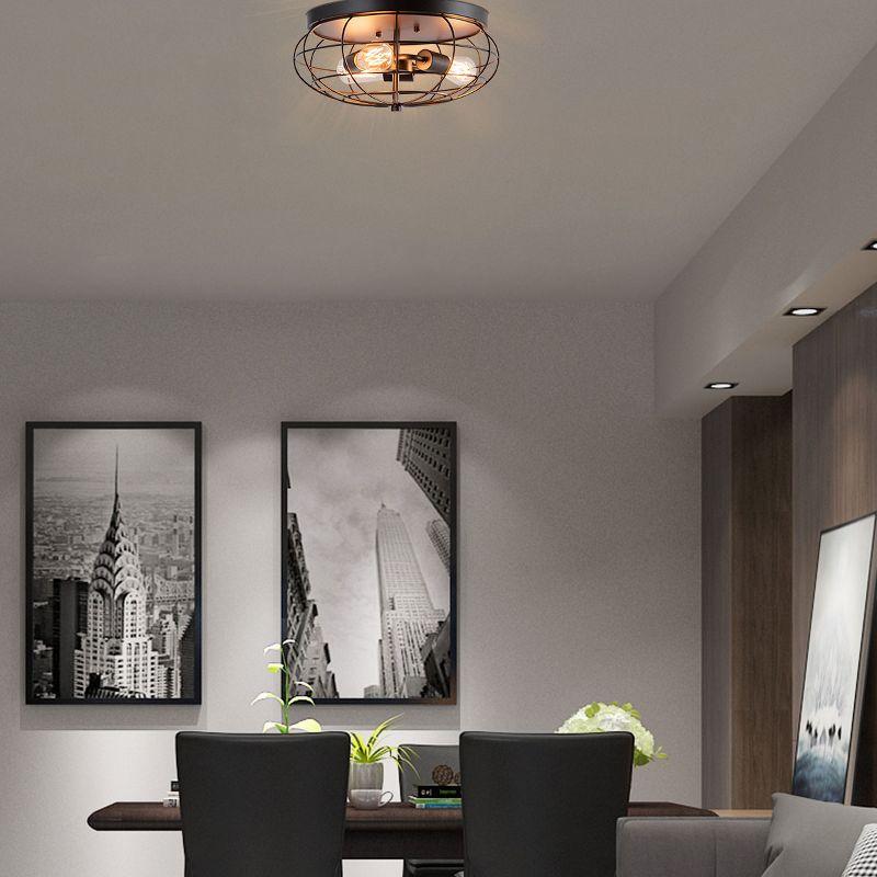Tangkula 3-Light Industrial Style Rustic Ceiling Light Fixture with Iron Metal Cage Lampshade, Vintage Ceiling Lighting Lamp