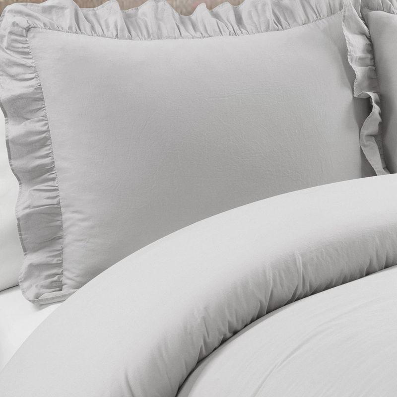 Lush Décor 3pc Full/Queen Reyna 100% Cotton Duvet Cover Set Light Gray: Chic Bedding with Ruffles, No Closure Design