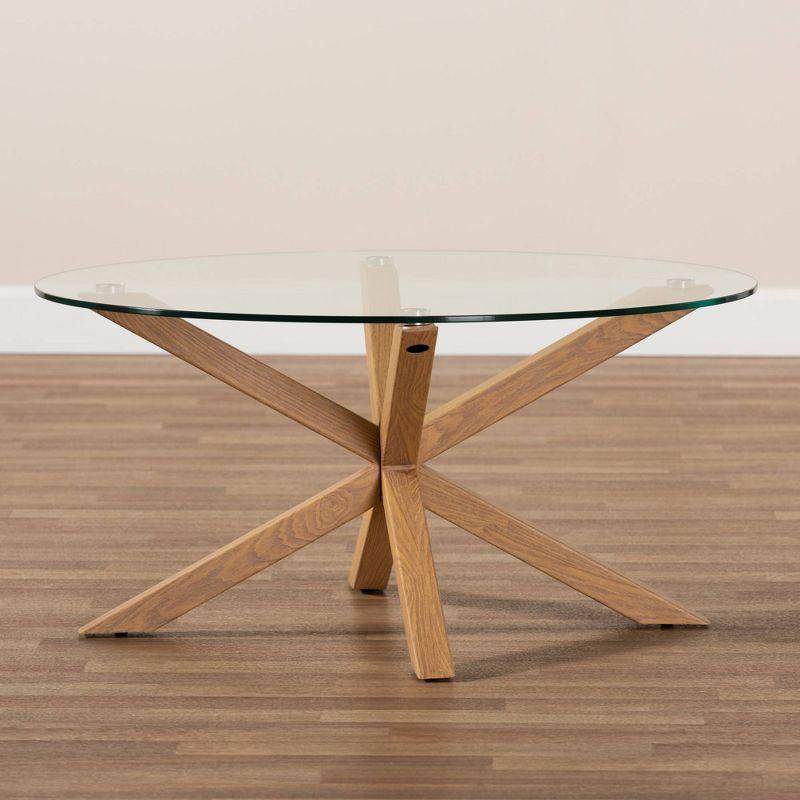 Round Glass and Wood Sculptural Coffee Table