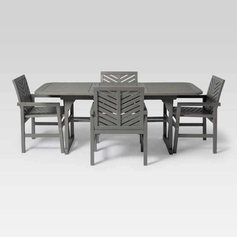 Modern 4-Person Chevron Walnut Wood Patio Dining Set