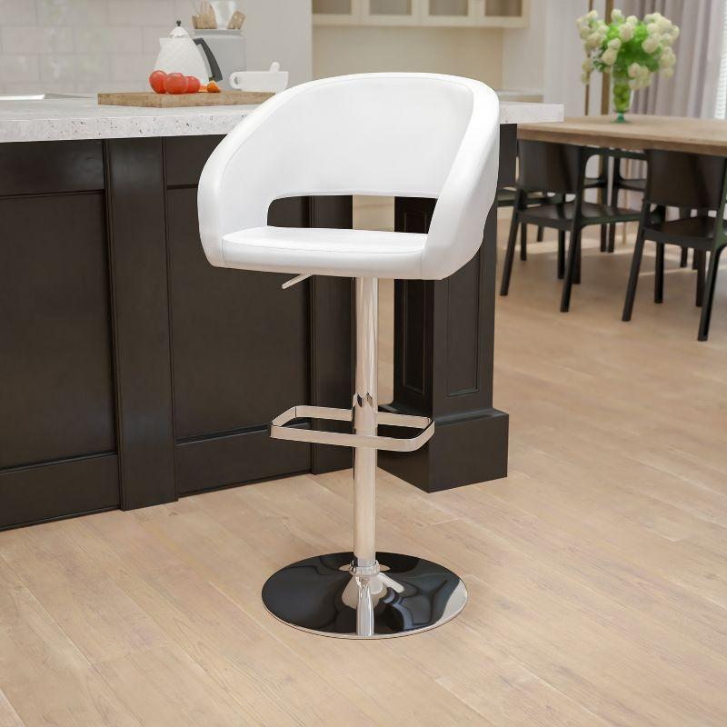 Contemporary White Vinyl Adjustable Swivel Barstool with Chrome Base