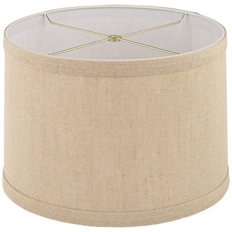 Springcrest Taupe Linen Small Hardback Drum Lamp Shade 15" Top x 16" Bottom x 11" Slant x 11" High (Spider) Replacement with Harp and Finial