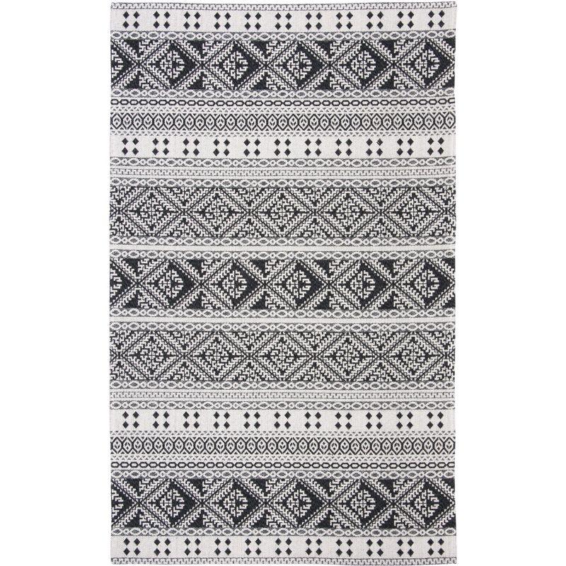 Boho-Modern Black and Cream Handmade Area Rug - 4' x 6'