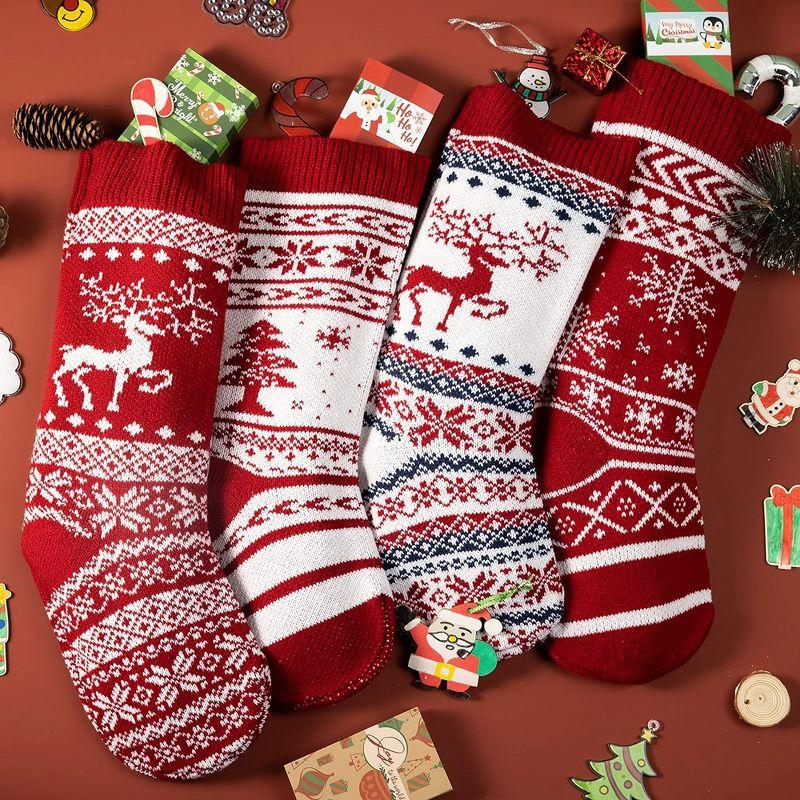 JOYFY 4pcs Knit Christmas Stockings Decoration 18" Stocking for Christmas Decorations