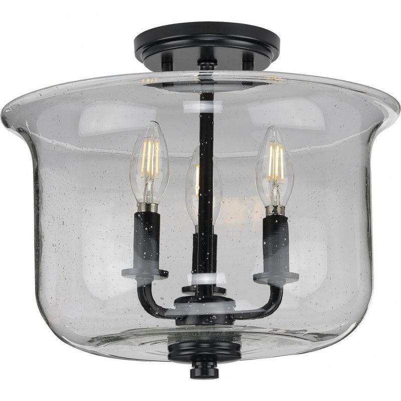 Winslett Matte Black Semi-Flush Mount with Seeded Glass Shade