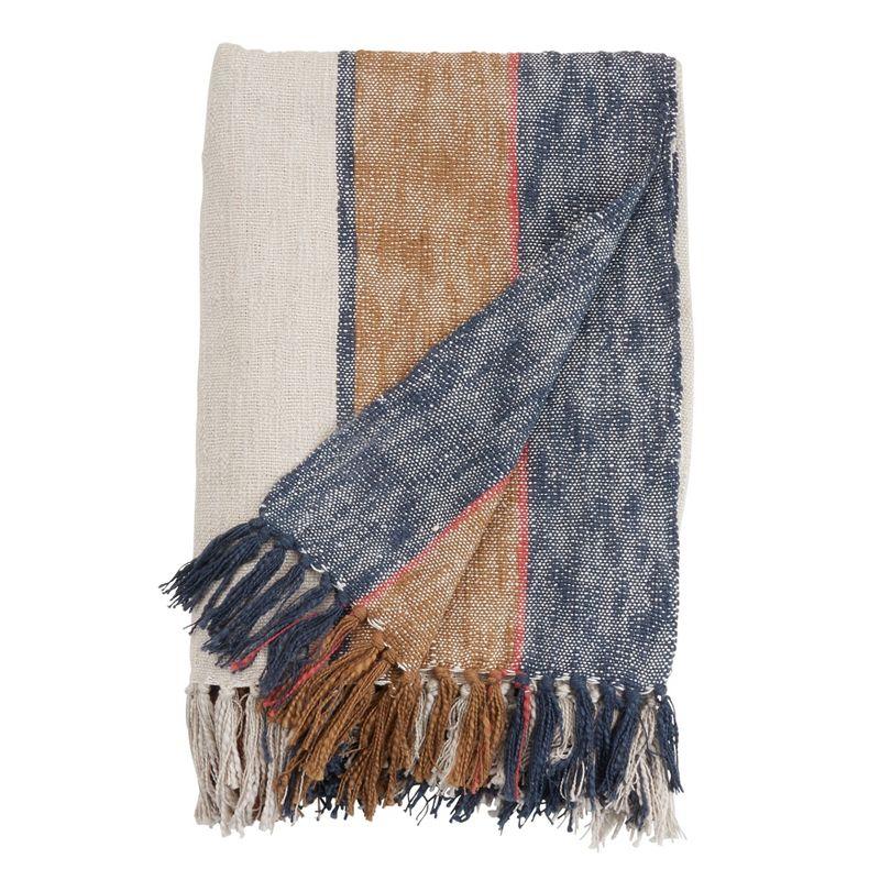 Multicolor Cotton Striped Throw Blanket with Fringe, 52"x68"