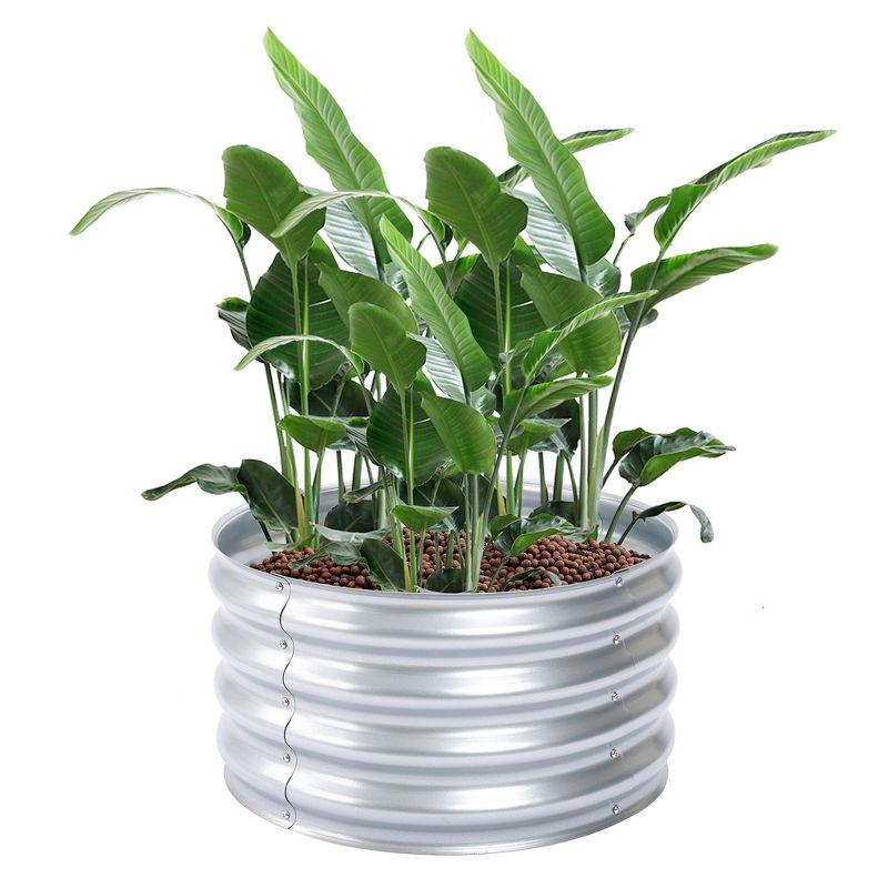 LuxenHome 24in Round Galvanized Steel Raised Garden Bed Planter Silver