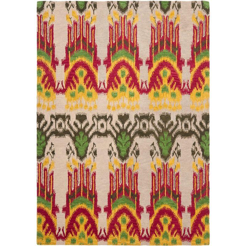 Hand-Tufted Beige/Yellow Wool Ikat Area Rug - 6' x 9'