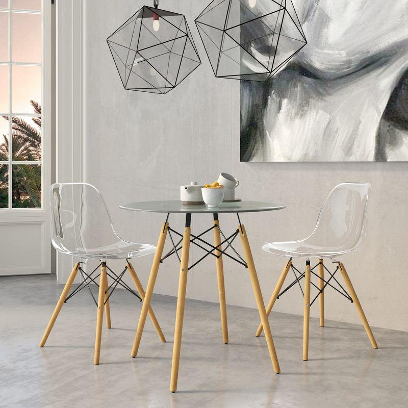 Clear Dover Modern Side Chair with Wooden Metal Cross Back, Set of 2