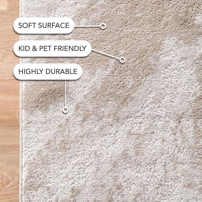 Beige Abstract Synthetic Non-slip Runner Rug, 2' 8" x 8'