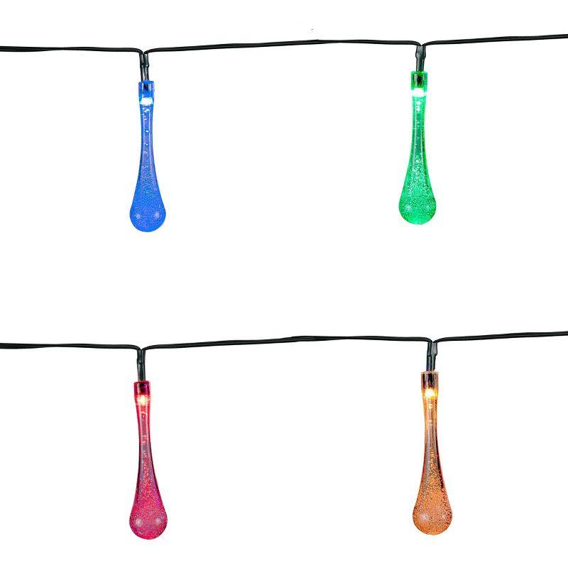 20ct Solar Powered Dual Function Teardrop Integrated LED Bulb String Lights - Black Wire - Alpine Corporation
