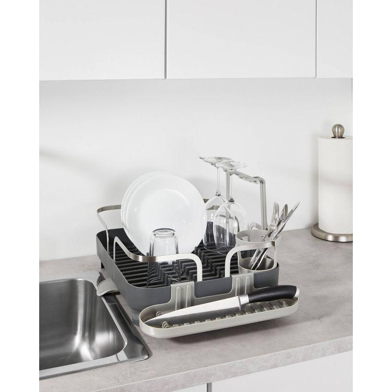 Charcoal Metal Dish Rack with Utensil Cup and Wine Glass Holder