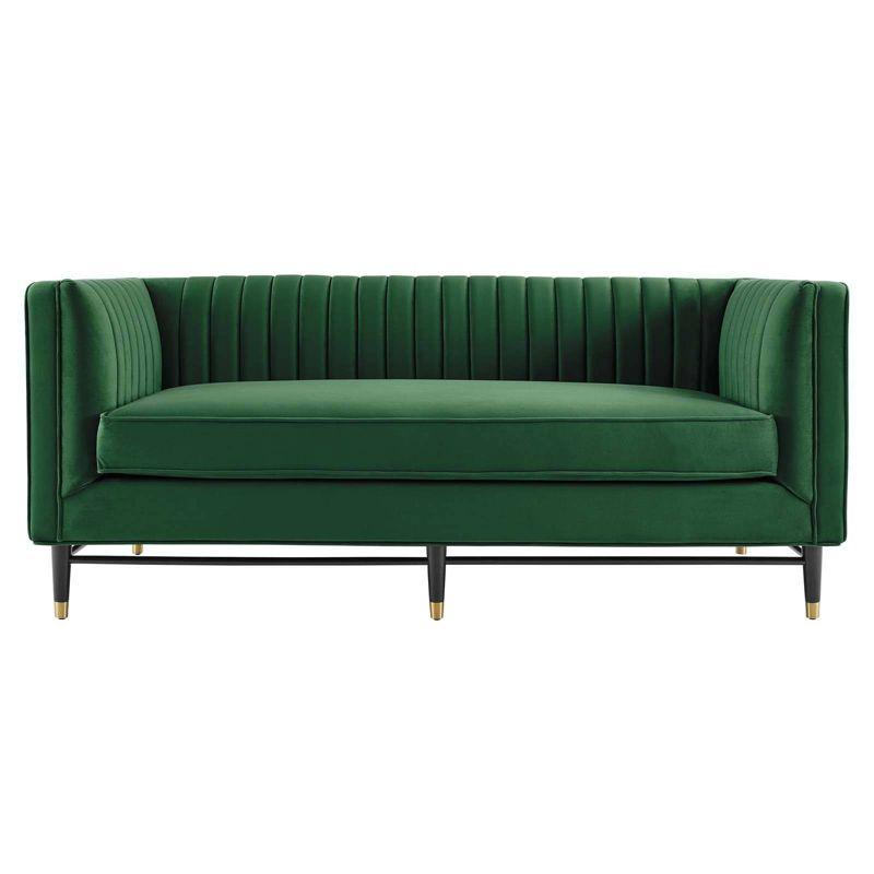 Devote Channel Tufted Performance Velvet Loveseat Emerald - Modway: Glam Deco Style, Stain-Resistant, Gold Accents