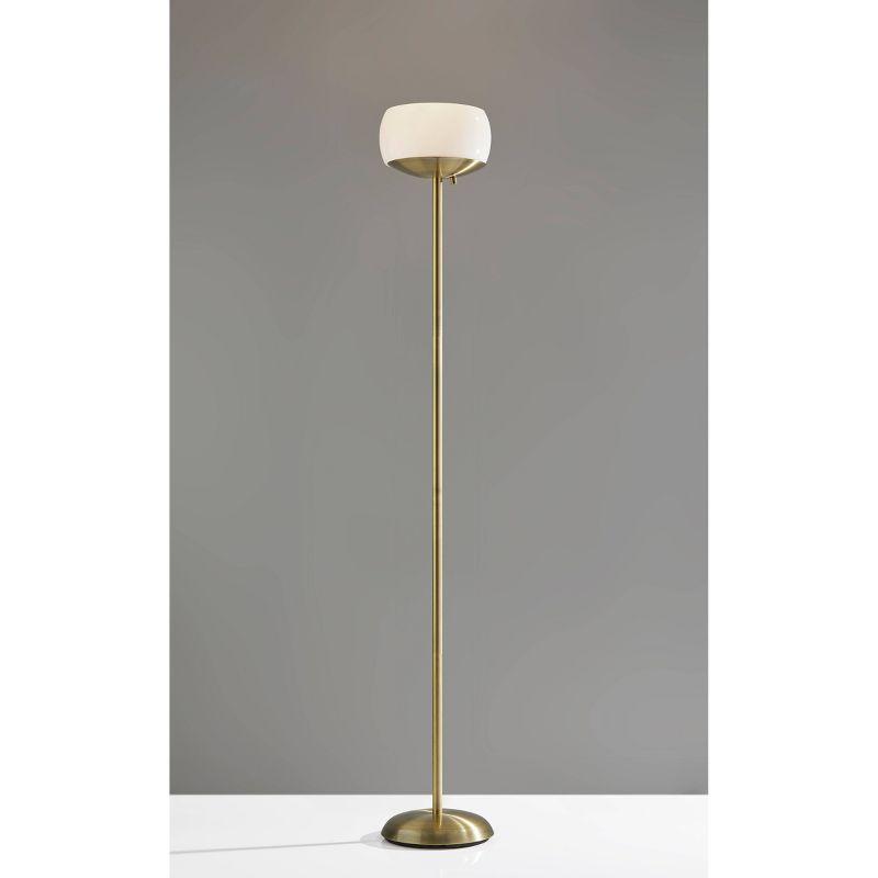 Jessica 300W Torchiere Antique Brass - Adesso: ETL Listed, Dimmable Glass Shade, Metal Body, No Tools Assembly