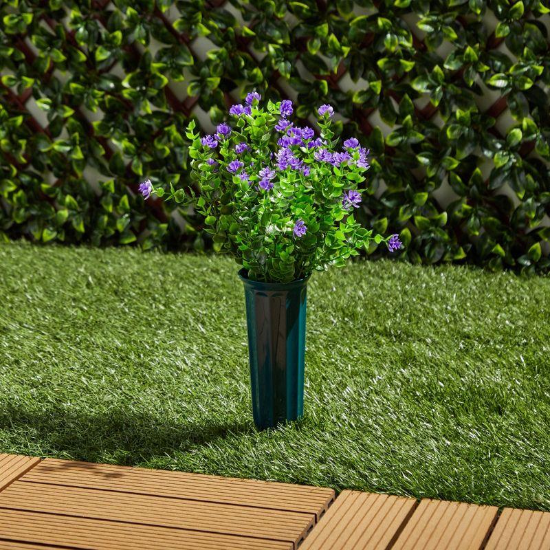 Bright Creations 6 Bundles Purple Artificial Flowers with 2 Cone Vases, Faux Fake Plant for Cemetery, Outdoor Decor (2.9 x 2.9 x 7 In)