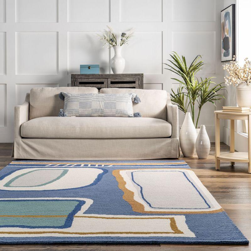 Nuloom Terica Abstract 6x9 Wool Indoor Area Rug for Living Room Bedroom Dining Room Kitchen, Blue/Ivory