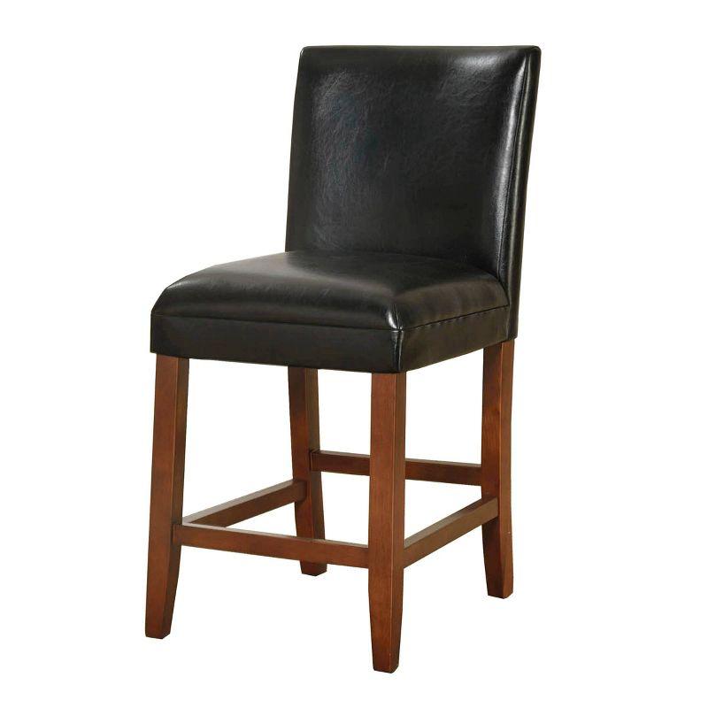 24" Faux Leather Luxury Counter Height Barstool Black - HomePop: Rubberwood Legs, Padded Back