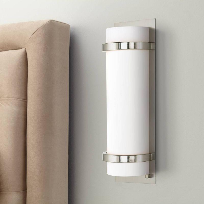 Minka Lavery Modern Wall Light Sconce Brushed Nickel Hardwired 6 3/4" Fixture Etched Opal Glass Shade for Bedroom Bathroom Vanity