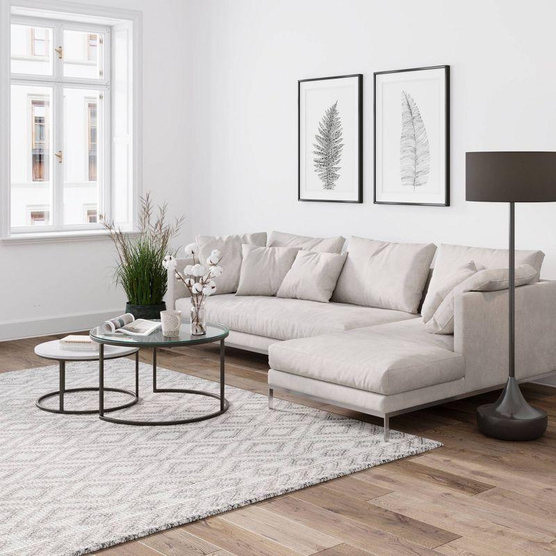 Nathan James Stella Nesting Coffee Tables Faux Carrara Marble Glass Black/White