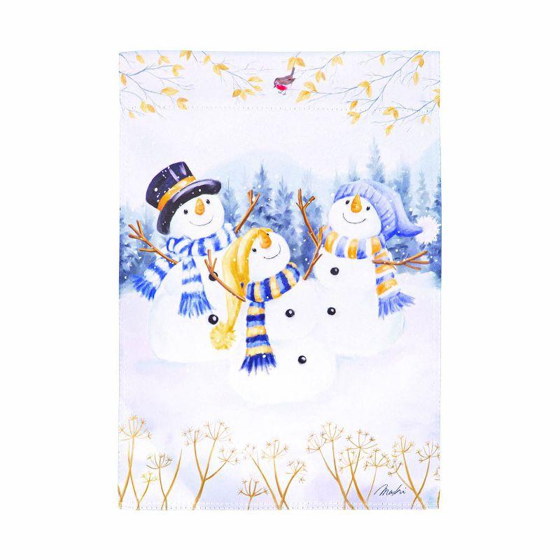 Evergreen Happy Snowmen Trio Suede Garden Flag 12 x 18 Inches Indoor Outdoor Decor