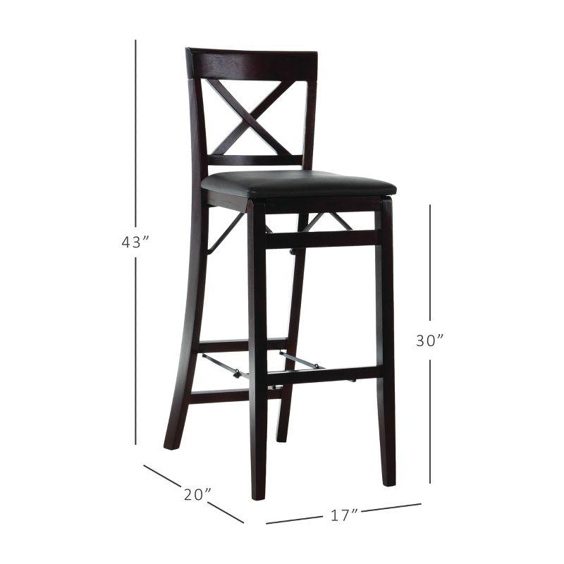 Triena X Back Faux Leather Folding Barstool Espresso - Linon: Padded Seat, Wood Legs, No Assembly Required