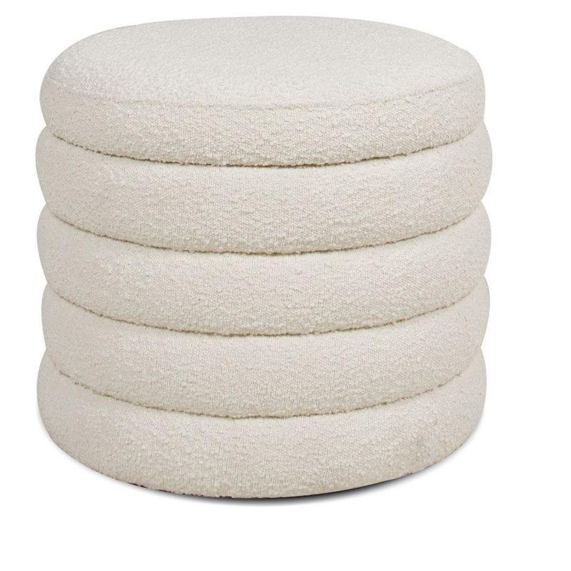 NicBex Modern 19" Round Storage Ottoman Wood Footstools with Boucle Fabric for Bedroom and Living Room, White