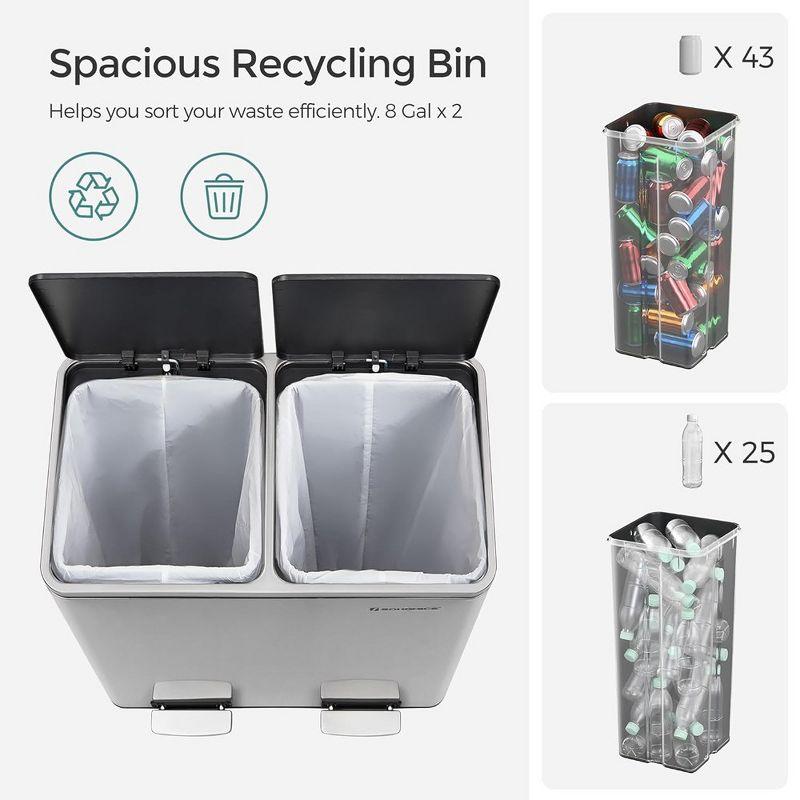 Songmics 2 x 8 Gallon Stainless Steel Multi-Compartments Trash Can with 15 trash bags