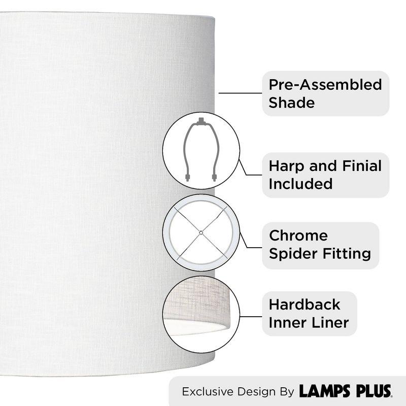 Springcrest White Tall Linen Medium Drum Lamp Shade 14" Top x 14" Bottom x 15" High (Spider) Replacement with Harp and Finial