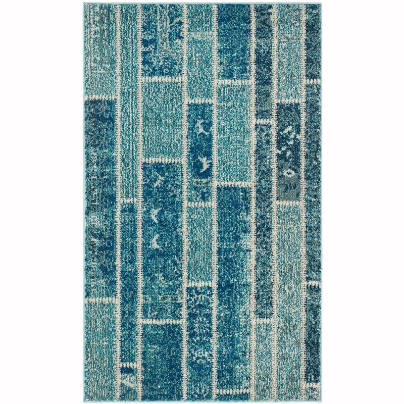 Boho-Chic Blue/Multi Reversible Synthetic Area Rug - Easy Care