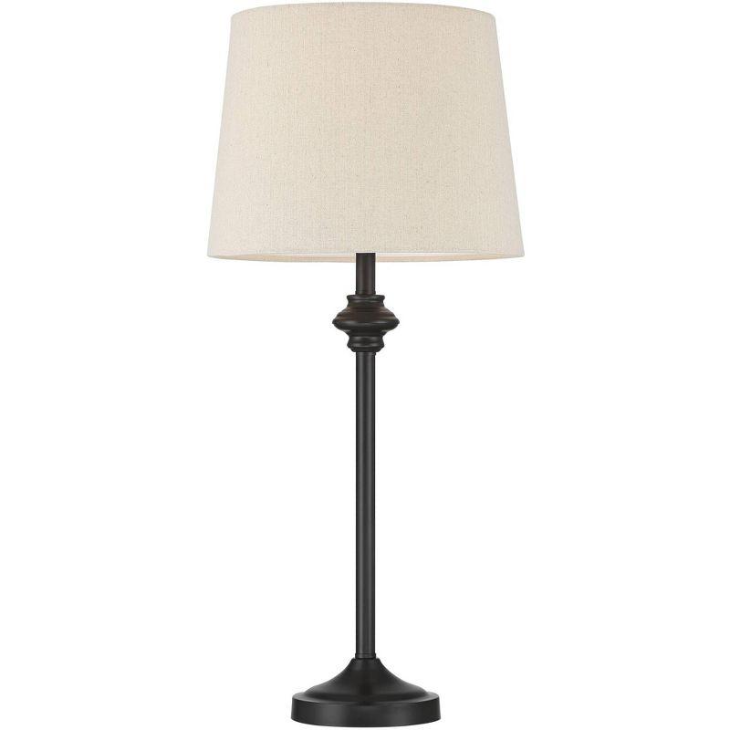 360 Lighting Lynn Modern Industrial Buffet Table Lamps 26" High Set of 2 Dark Bronze Metal Oatmeal Drum Shade for Bedroom Living Room Bedside Office