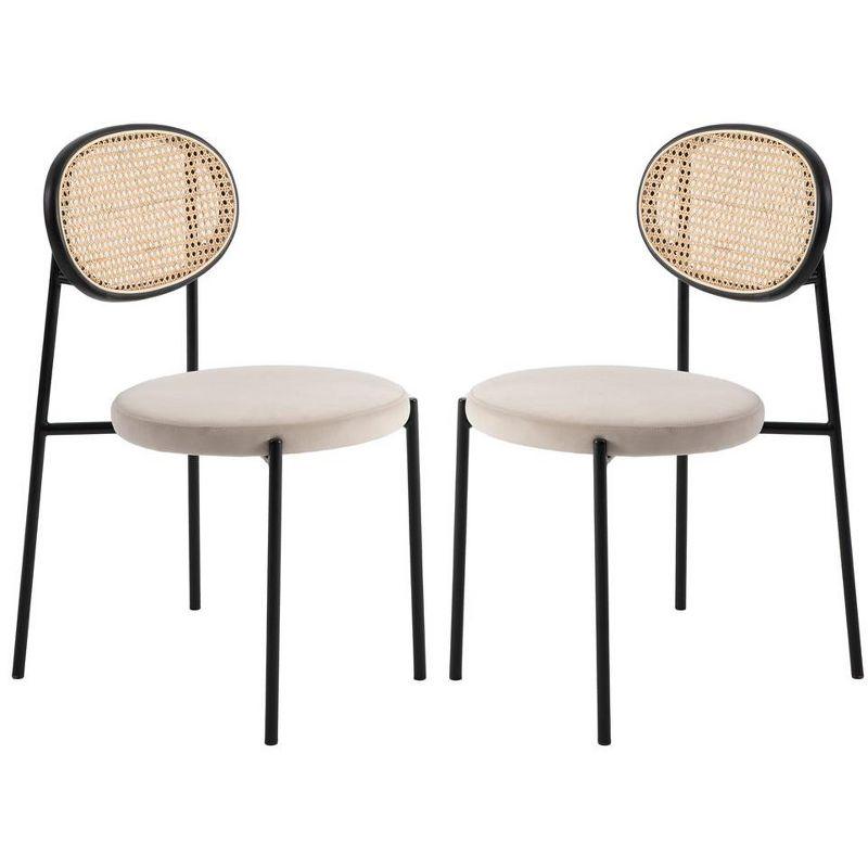 LeisureMod Euston Set of 2 Modern Dining Chairs with Wicker Back and Velvet Seat, Indoor Kitchen, Dining Room, Home, Contemporary Side Chair Seating