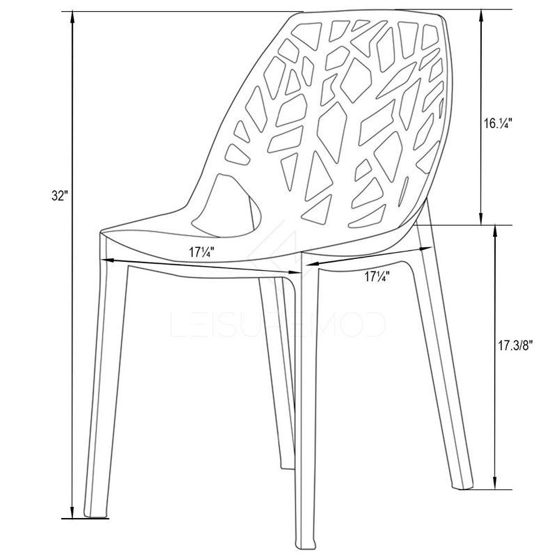 LeisureMod Cornelia Modern Plastic Dining Chair with Cut-Out Tree Design, Transparent Red