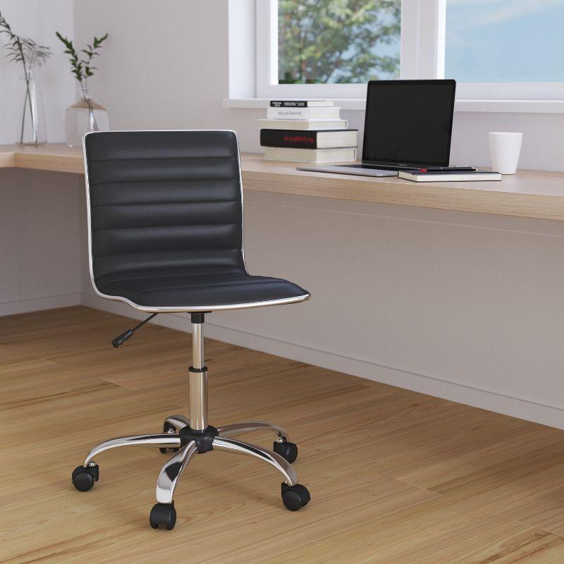 Black Vinyl Armless Swivel Executive Office Chair