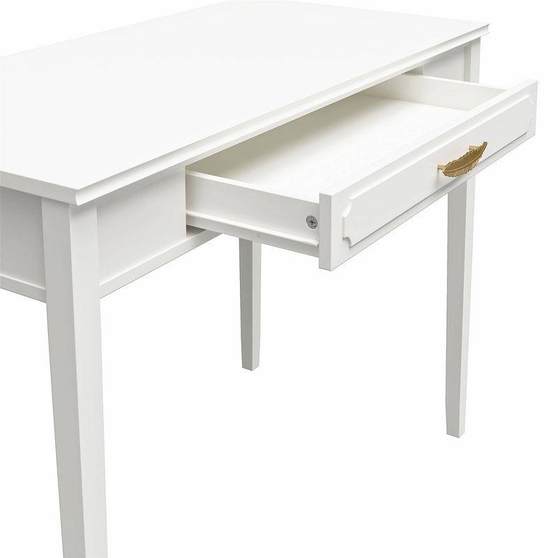 Stella White Wood Writing Desk with Gold Drawer Pull