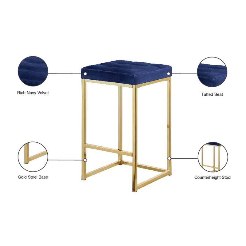 Meridian Furniture Nicola 26.5"H Velvet Counter Stool in Navy (Set of 2)