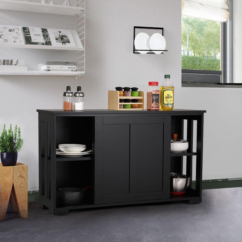 Black MDF Sideboard Buffet Cabinet with Sliding Door