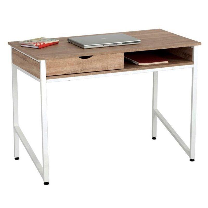 Beech and White Writing Desk with Drawer