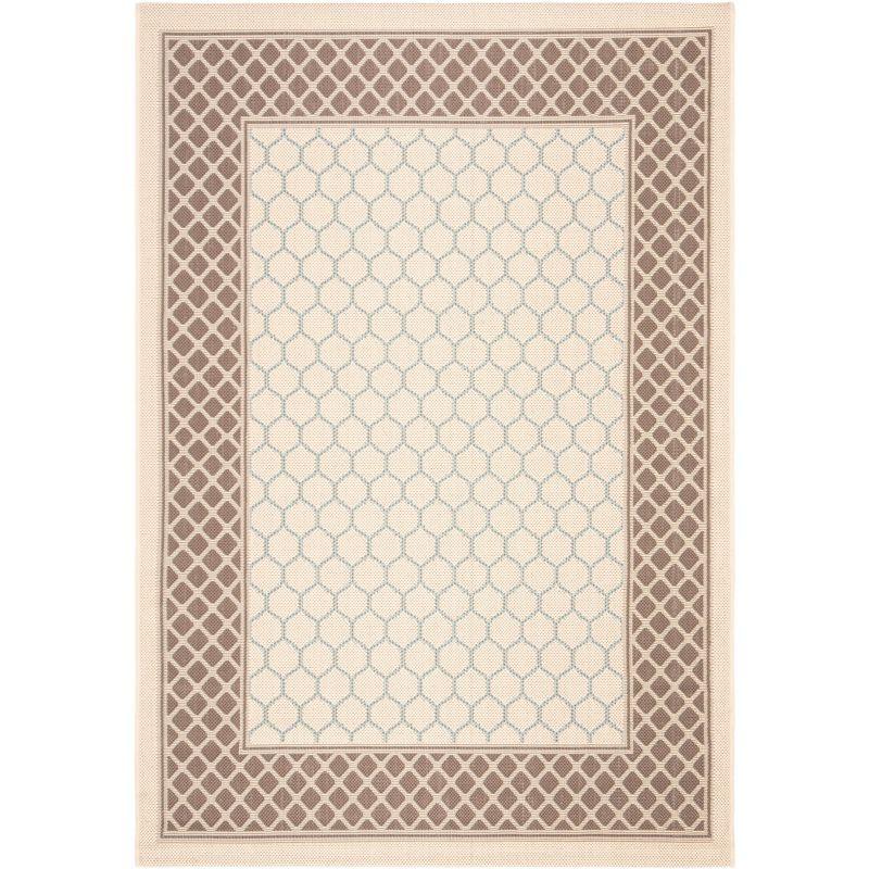 Beige Geometric Low Pile Outdoor Area Rug